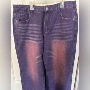 Y2K Style Baggy Wide Leg Denim Jeans Pants Purple EM Brand Streetwear Size XL